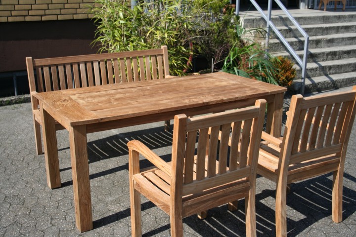 Gartenmöbel Set aus massivem Holz Tisch, Stuhl, Bank aus Teakholz