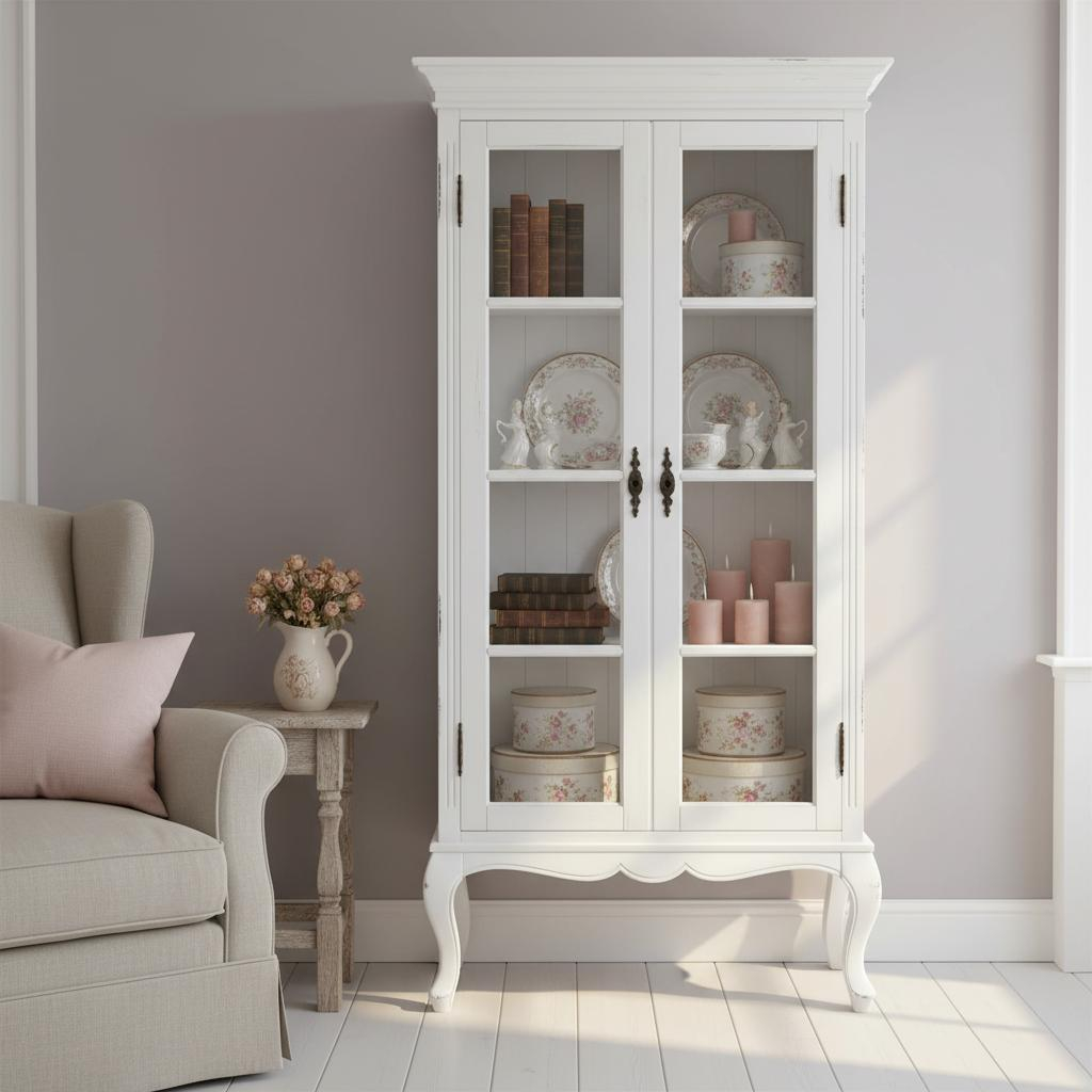 Vitrine mit 2 Glastüren und 4 festen Einlegeböden - Shabby-Chic Vitrine Vitrine mit 2 Glastüren und 4 festen Einlegeböden - Shabby-Chic Vitrine