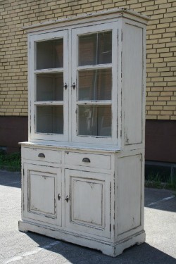 Vitrine im französischen Landhausstil Holz Teak Shabby Chic