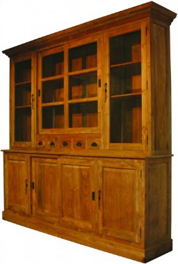 Vitrinenschrank Massivholz Landhaus Teak Breite 200 cm