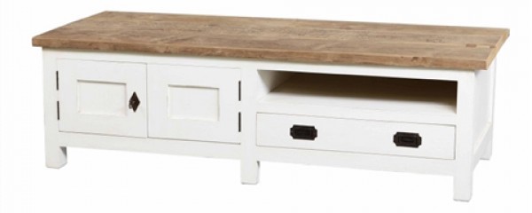 TV-Schrank aus Teakholz im Landhausstil Multimedia Konsole 45x145x50 cm