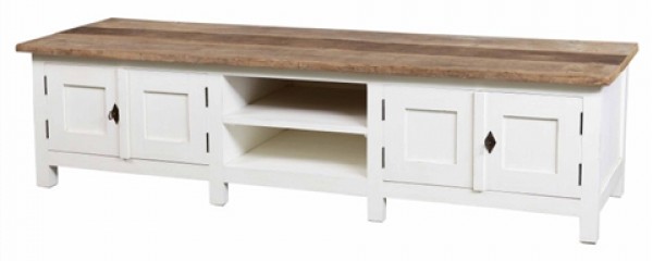 TV-Schrank aus Teakholz im Landhausstil Multimedia Konsole 50x195x55 cm