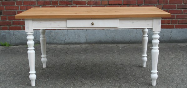 Gründerzeit Tisch Massivholz - antikbraun weiß gekalkt mit Ansteckplatten