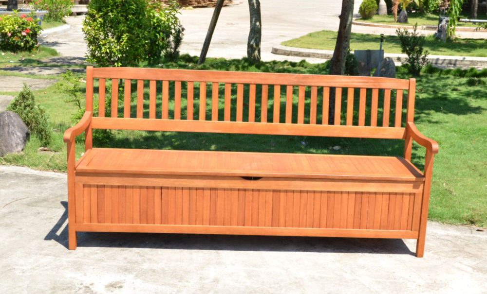 Gartenbank 4-Sitz Eukalyptus FSC, geölt, mit Staufach Outdoormöbel