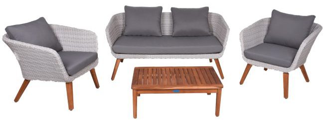 Sitzgruppe Arona Akazie grau FSC, 4-teilig Inkl. Auflagen und Kissen, Garten, Terrasse, Balkon