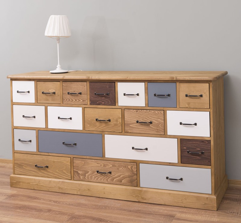 Apothekerschrank mehrfarbig –180 cm breit, 19 Schubladen Kommode Landhaus
