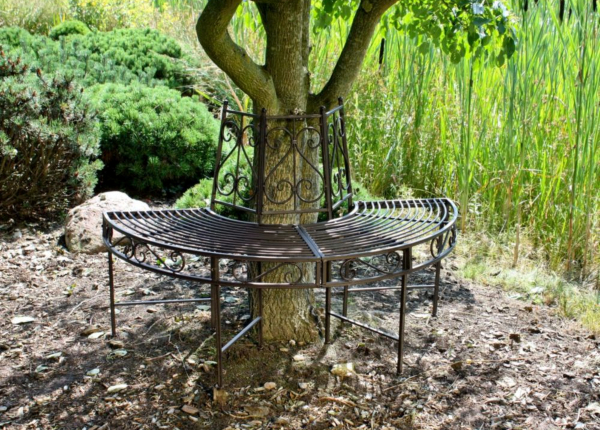 Baumbank Halbkreis NARVI, Pulverbeschichtet Metall Rost-Optik Gartenbank - Gartendekoration Baumbank Halbkreis NARVI, Pulverbeschichtet Metall Rost-Optik Gartenbank - Gartendekoration
