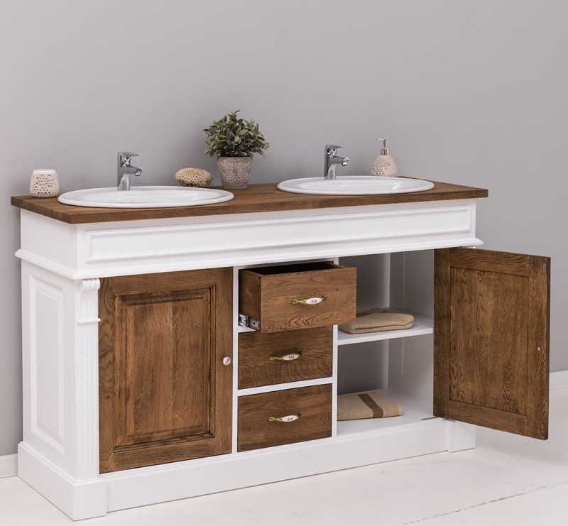 Badezimmerschrank Eiche - 150 cm breit für 2 Waschbecken - Badezimmermöbel Badezimmerschrank Eiche - 150 cm breit für 2 Waschbecken - Badezimmermöbel