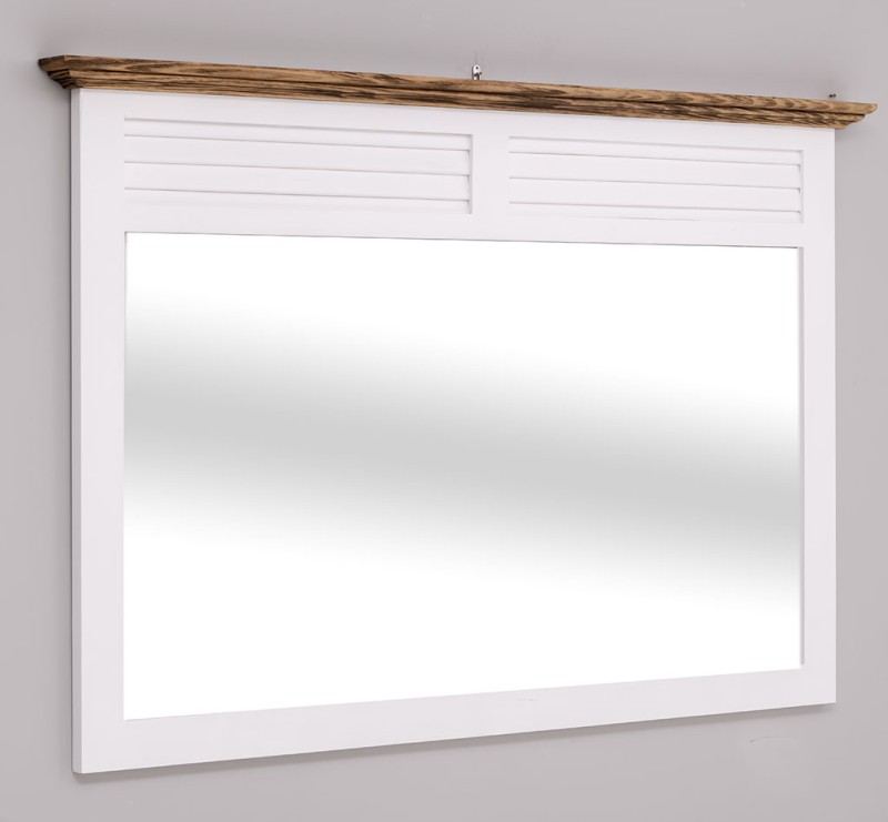 Badezimmerspiegel 150 cm x 100 cm weiß, massiv und mit Naturbordüre oben
