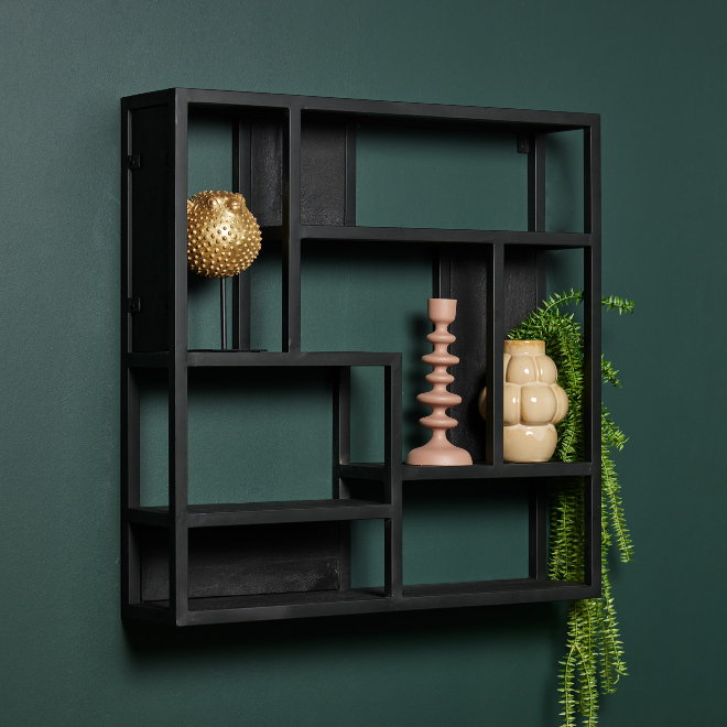 Wandregal Mangoholz massiv mit Metallrahmen – modern & schwarz Wandregal Mangoholz massiv mit Metallrahmen – modern & schwarz