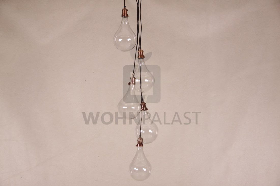 Hängelampe Quintett aus Glas und Kupfer
