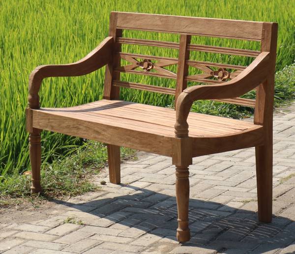 Gartenbank Rustique 120 cm 2-Sitzer Teak Bank Outdoor Sitzbank Outdoor-Möbel im Landhausstil