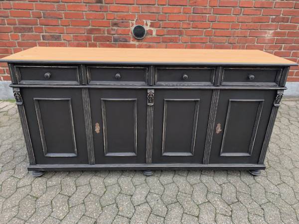 Vintage Anrichte schwarz 180cm Weichholz massiv Antike Kommoden