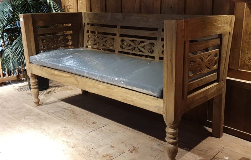 Gartensofa Kornblume mit Auflage 188cm Teak Bank Gartenbank Loungebank Teakholz sitzbaenke-aus-holz