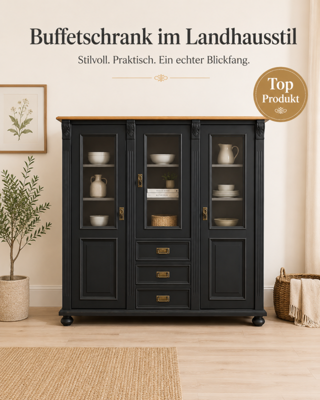 Premium-Buffetschrank im Landhausstil wird zum Blickfang. Buffetschrank im Landhausstil