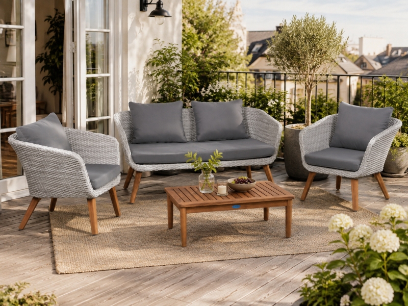 Sitzgruppe Arona Akazie grau FSC, 4-teilig Inkl. Auflagen und Kissen, Garten, Terrasse, Balkon Sitzgruppe Arona Akazie grau FSC, 4-teilig Inkl. Auflagen und Kissen, Garten, Terrasse, Balkon