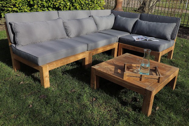 Gartenmöbel Lounge Set Palma 5-teilig Teakmöbel Outdoor Möbel Set Teakholz Terrassenlounge im Landhausstil