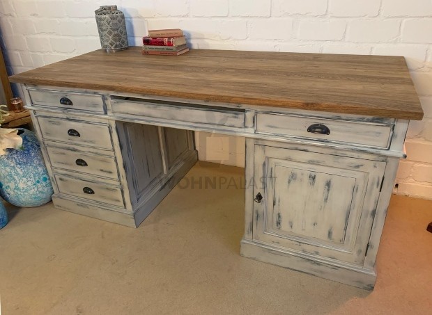 Schreibtisch Teakholz shabby grau/teak