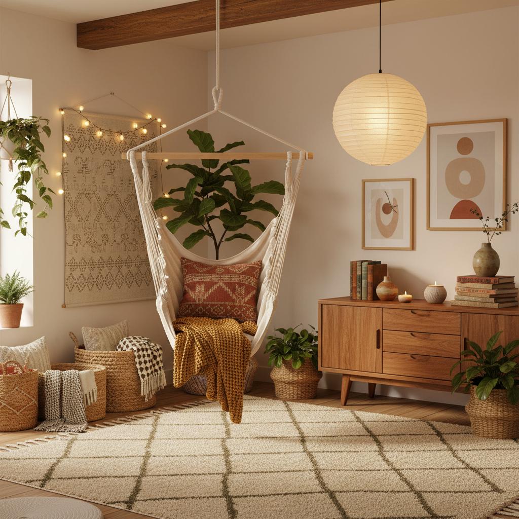 Nicht nur im Garten ein Hingucker! Der Hängesessel als It-Piece im Boho-Einrichtungsstil. Hängesessel im Boho-Einrichtungsstil
