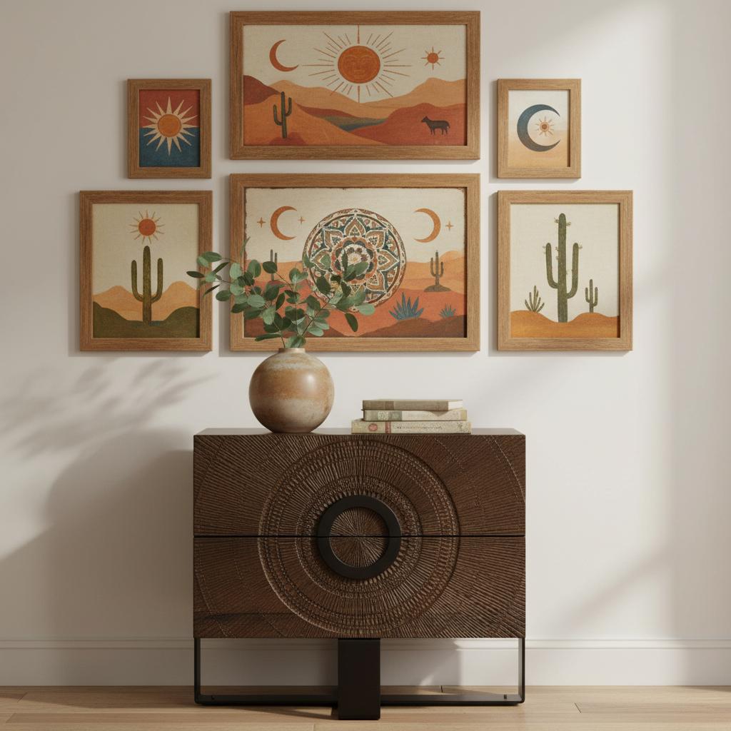 Die Padua-Kommode fügt sich stilvoll im Bohemain-Stil ein. Padua Kommode im Boho-Wohnzimmer-Stil