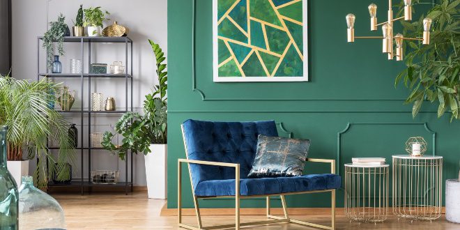 Modernes-Wohnzimmer-blau-gold-gruen