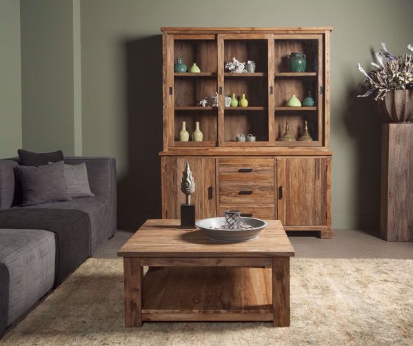 Teakholz Buffet Schrank Lorenzo - Vitrine 180 cm - Klassischer Wohnstil