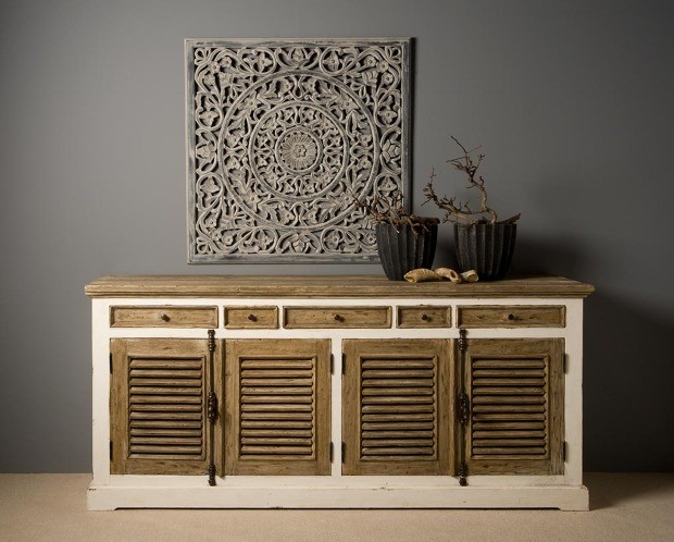 Amanda Sideboard 200 cm 4 Türen 5 Schubladen Anrichte Kommode Kiefernholz