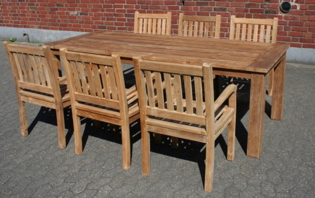 7-teiliges Teakholz Gartenmöbel Set Norderney Tisch Bali 220 cm und 6 Stuhl Beaufort Outdoor Möbel