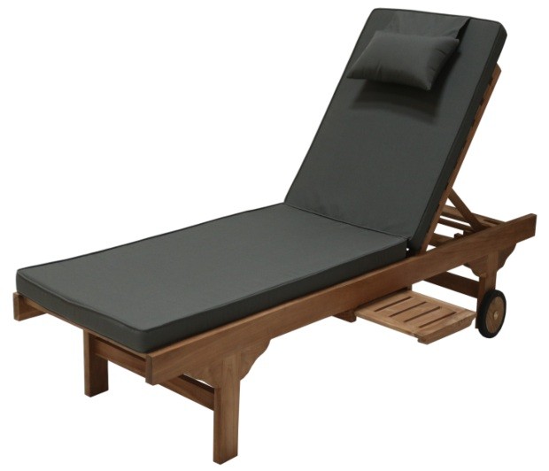 Lounge Gartenliege mit Kissen Teakholz Massiv Deckchair Outdoor Möbel Sonnenliege