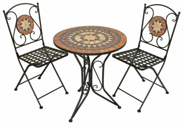 Bistro Set Pular 3-teilig Stahl pulverbeschichtet, Keramik-Mosaik Outdoor Möbel