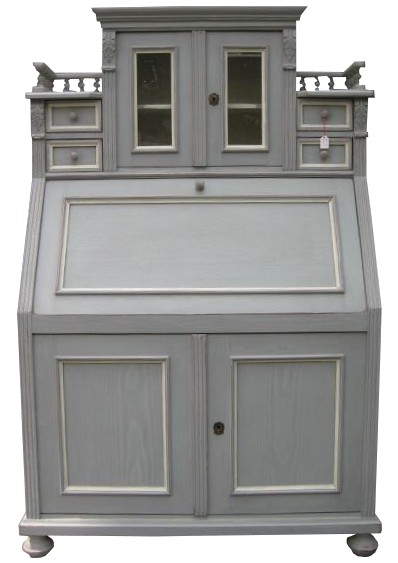 Sekretär Shabby Chic grau Gründerzeit Schreibschrank Massivholz