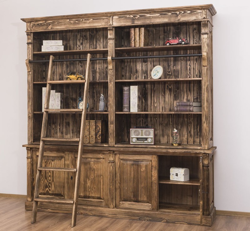 Bücherschrank im Landhaus Stil - Massivholz Regal gebürstet Bücherwand Bücherregal - Stauraum im Wohnzimmer