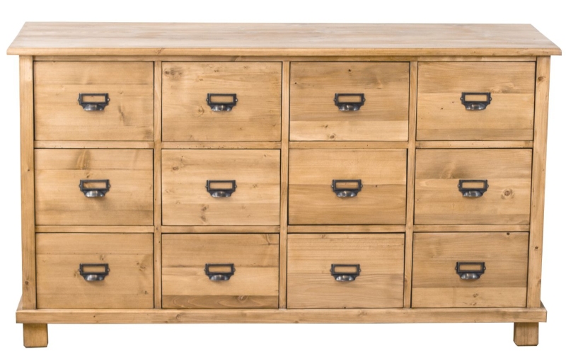 Apothekerkommode aus Weichholz mit zwölf Schubladen Apothekerkommode aus altem Weichholz mit zwölf Schubladen