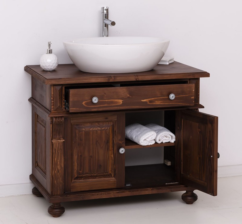 Badezimmerschrank 90 cm mit verzierten Füssen für 1 Waschbecken - Badezimmermöbel