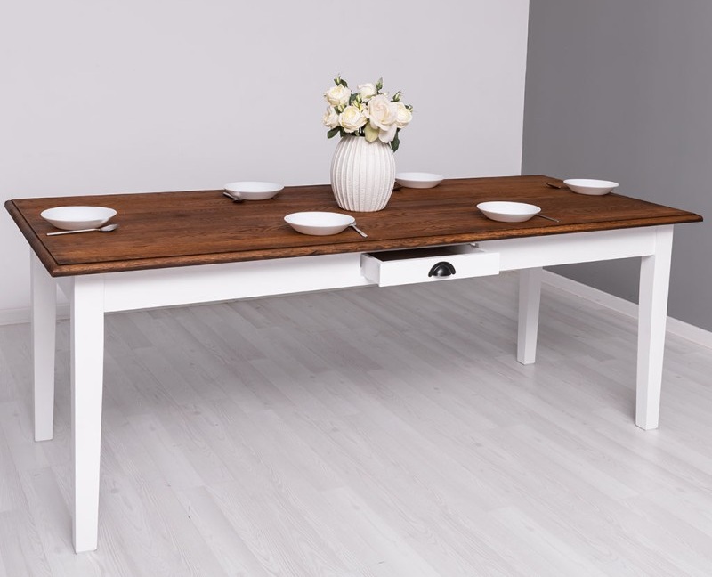 Massivholz Esstisch 210 X 90 cm - mit Eichenplatte Landhaus Tisch - im Stil der Shaker-Möbel
