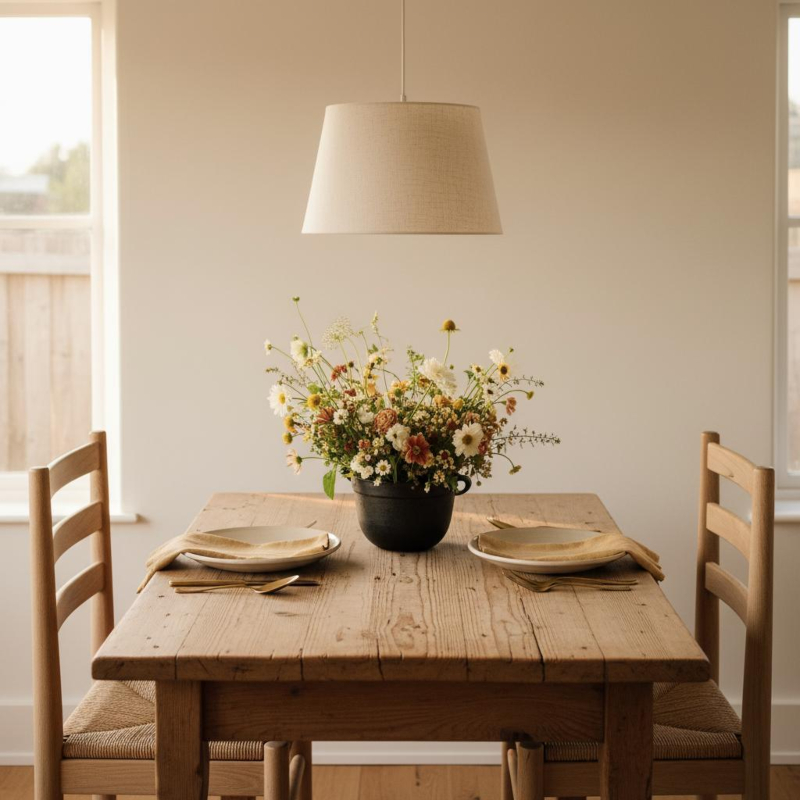 Esstisch im Landhausstil Esstisch im Landhausstil aus Massivholz mit gedeckter Tafel