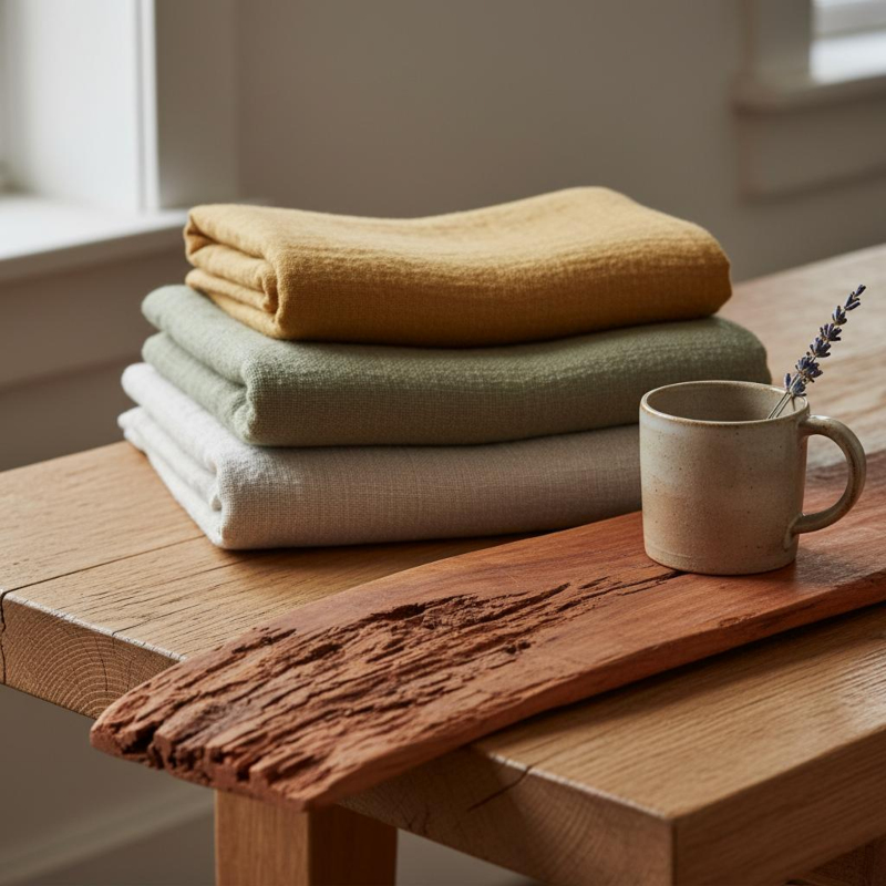 Materialien und Farben im Landhausstil Materialien und Farben im Landhausstil – Naturtextilien, Holz und gedeckte Töne