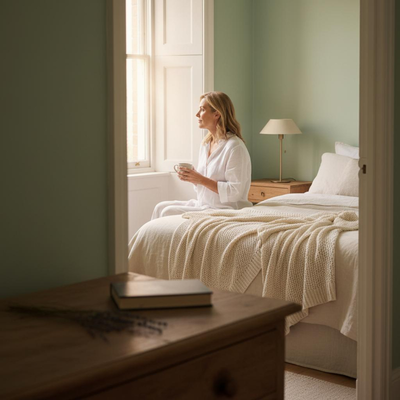Antike Kommode als ruhiger Anker im Schlafzimmer Antike Kommode im modern eingerichteten Schlafzimmer