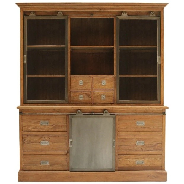 Vitrinen Schrank Roda Teak - Massivholz Vitrine Landhaus