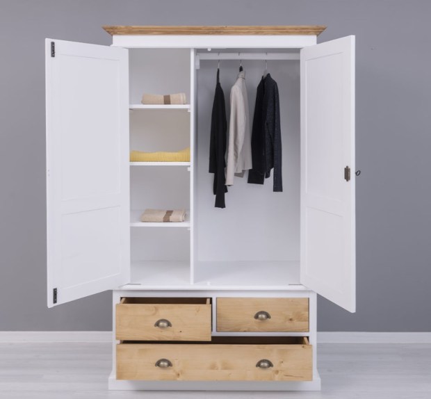 Massivholz Kiefern Kleiderschrank - 121 cm breit - Landhaus