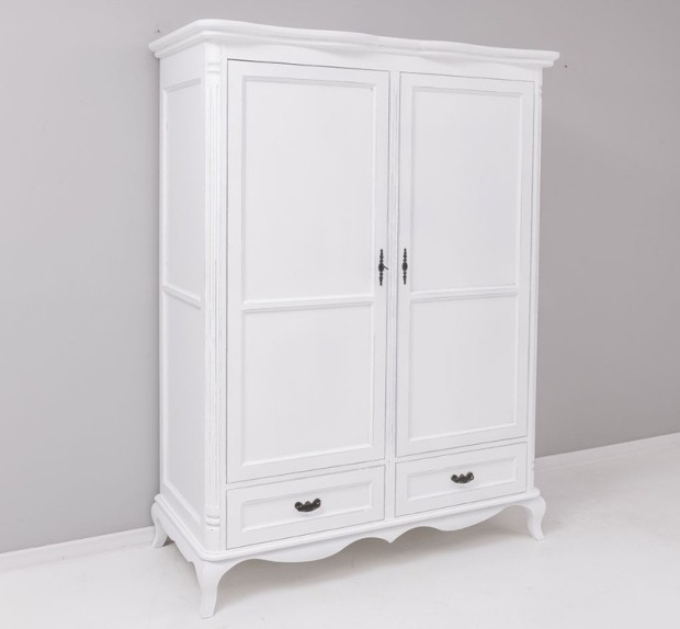 Massivholz Kiefern Kleiderschrank - 140 cm breit - Shabby-Chic-Stil
