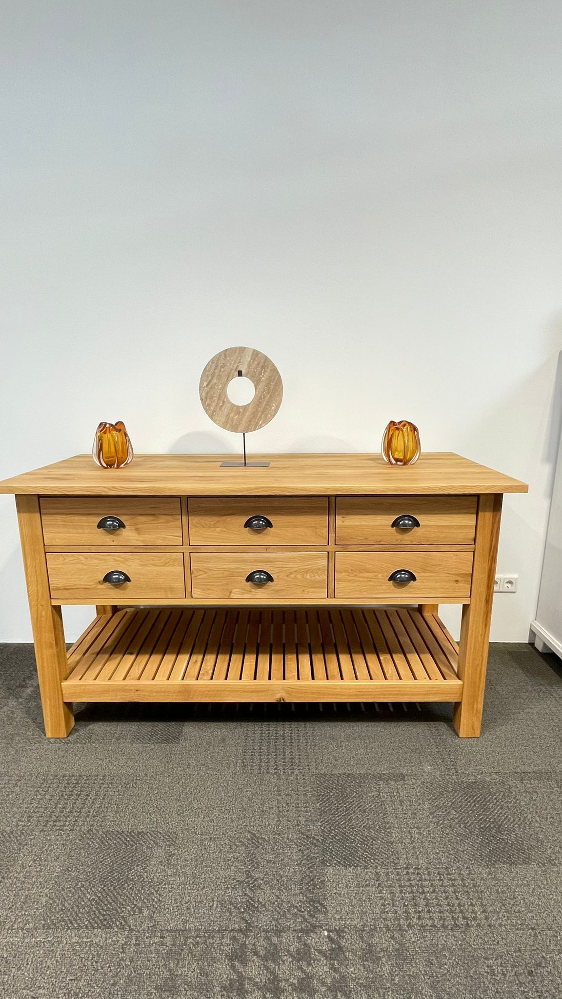 Massiver Konsolentisch aus Eiche – Landhausstil mit 6 Schubladen