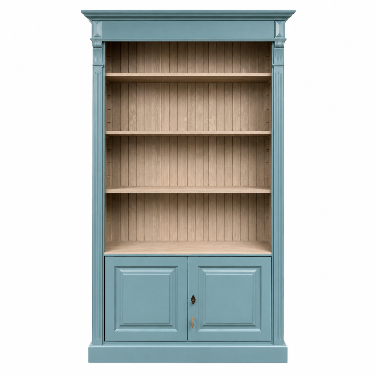 Bücherregal mit 2 Türen und Regalfläche - Landhaus Regal hellblau