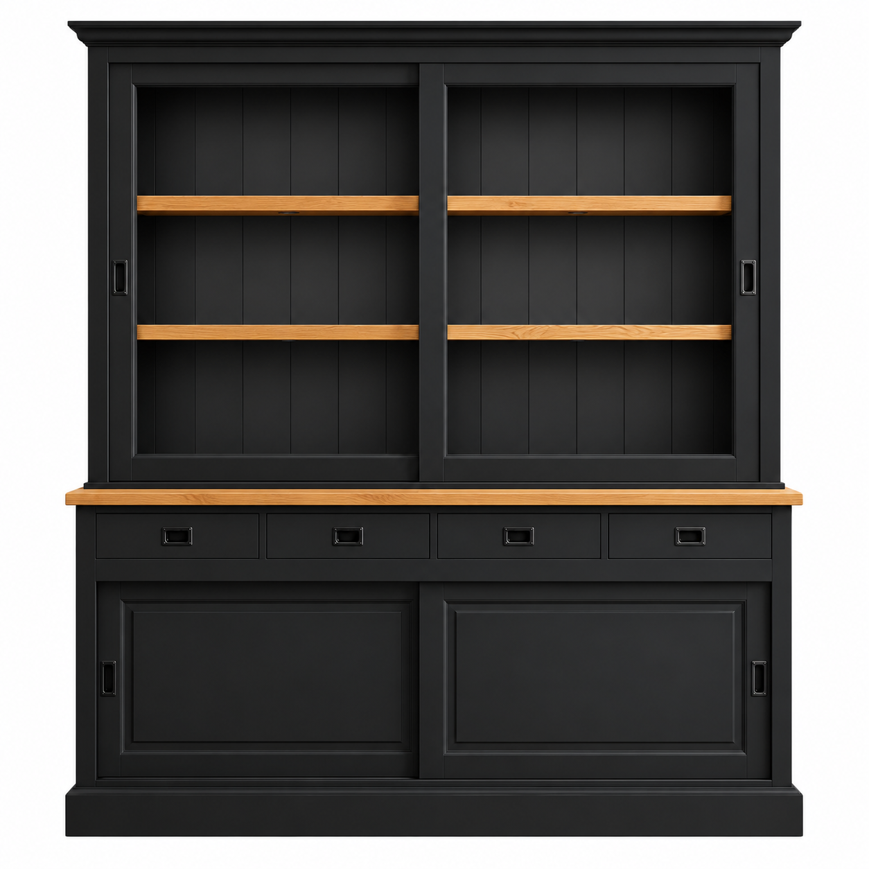 Vitrinenschrank Neuss 180 cm schwarz mit Eiche – Landhaus Schrank