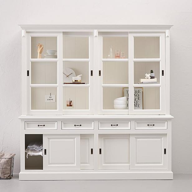 Vitrinen Schrank Vincenza 220 cm Landhaus Vitrine - verschiedene Farben