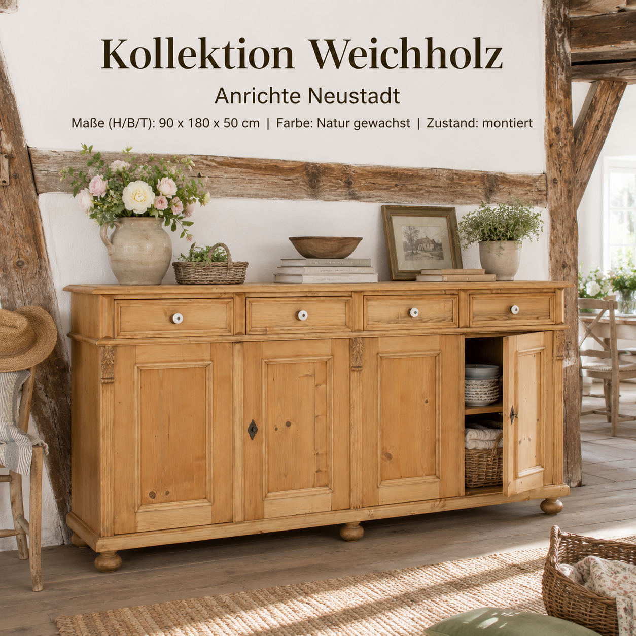 Anrichte Neustadt aus Weichholz 180 cm Sideboard