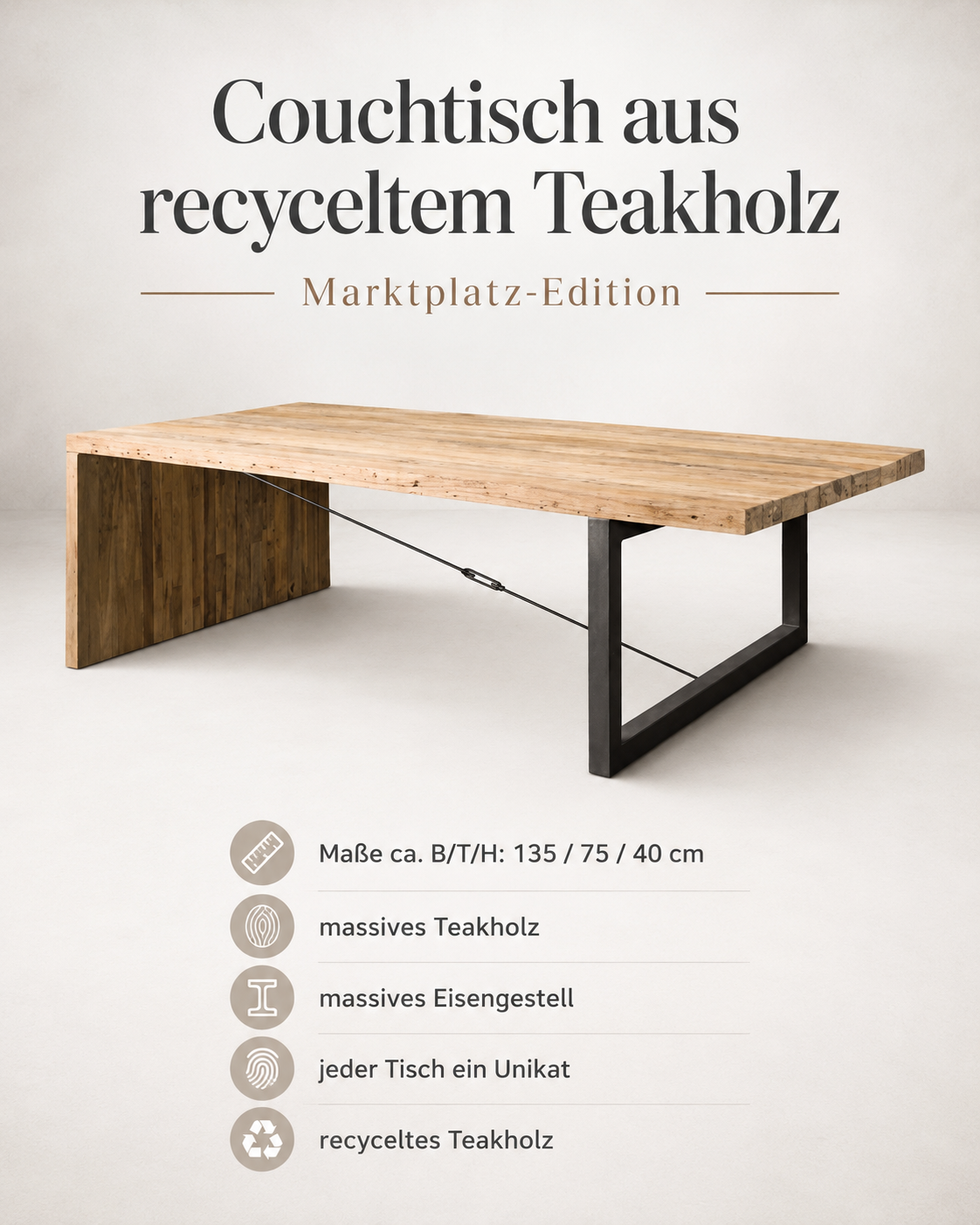 Lucca Couchtisch aus recyceltem Teakholz 135 cm
