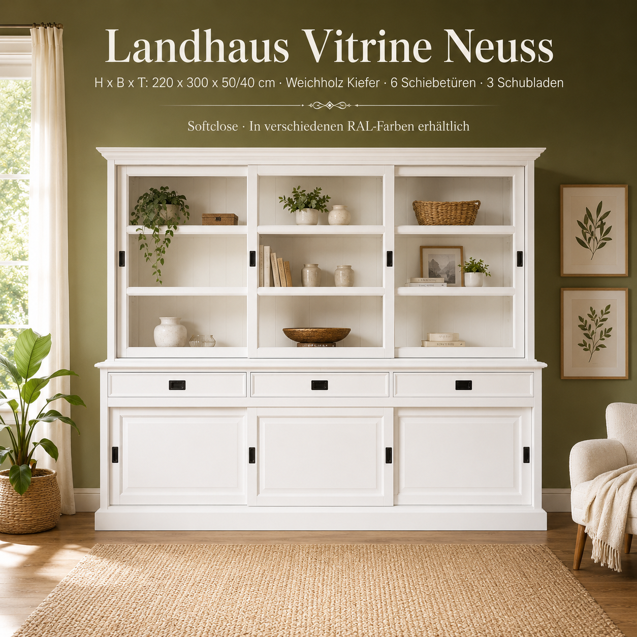 Vitrinenschrank Neuss 300 cm weiß, Vitrine