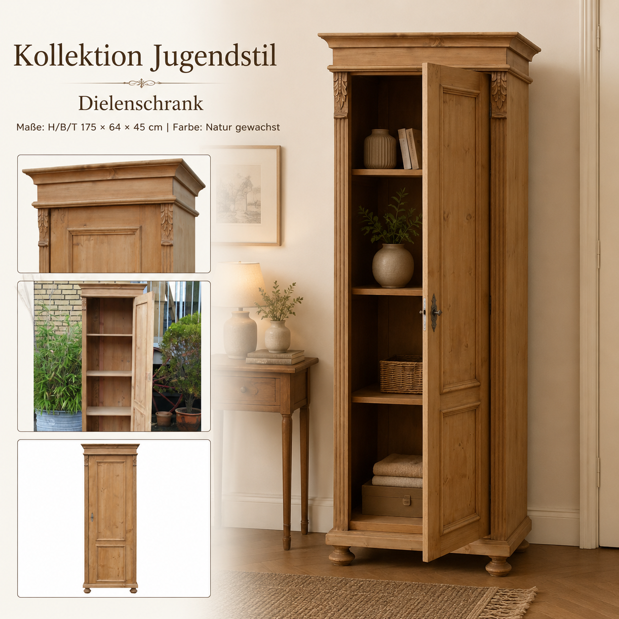 Landhaus Mehrzweckschrank aus Kiefer massiv – Natur gewachst – Massivholz Dielenschrank