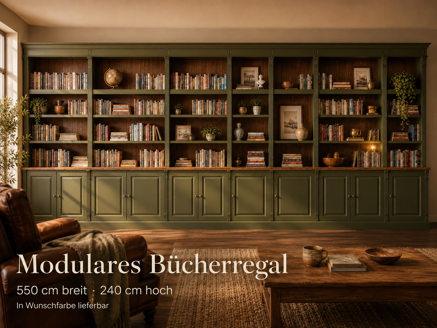 Modulares Bibliothekssystem Massivholz – Verstellbare Einlegeböden, Bücherwand